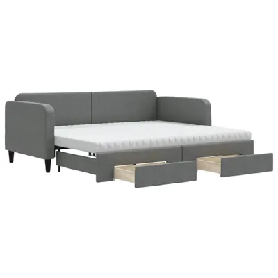 Produktbild von vidaXL Tagesbett Ausziehbar mit Schubladen Dunkelgrau 90x190 cm Stoff