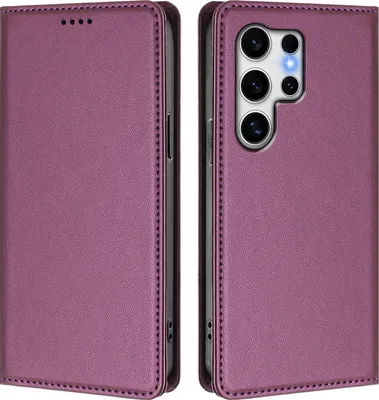 Image de Étui en cuir pour Samsung Galaxy S25 Ultra, étui à rabat magnétique en cuirPolyuréthaneavec support, violet