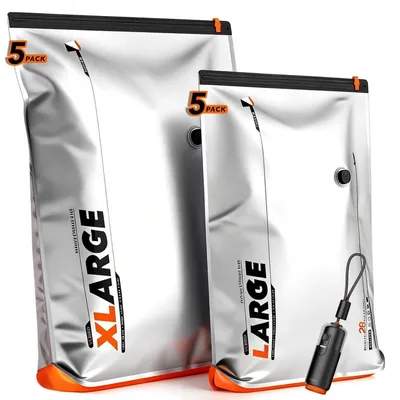 Produktbild von Vakuumbeutel Kleidung 10er Set mit Pumpe, 54x74x12cm & 61x84x12cm