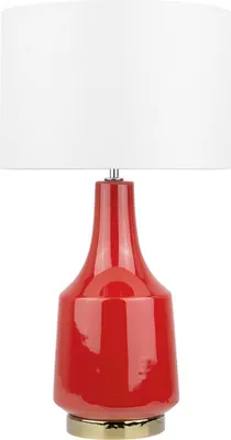 Produktbild von BELIANI Tischlampe Rot Keramik 60 cm Stoffschirm Cremeweiß Vasenform Kabel mit Schalter Retro-Stil