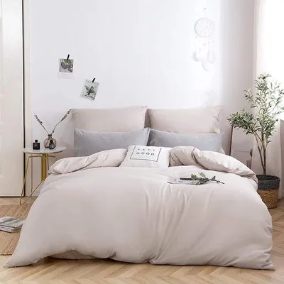 Productafbeelding van Famanu beddengoedset, 4-delig, microvezel, beige - 2 dekbedovertrekken 135 x 200 cm + 2 kussenslopen 80 x 80 cm