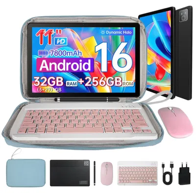 Produktbild von Tablet 11'' Android 16 mit Tastatur, Stift, Maus und Tasche, 32(3+29)GB + 256 GB, HD 1280X800, 7800mAh, WiFi 6