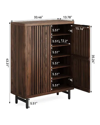 Image de Tribesigns Armoire à chaussures avec 6 étages et portes pour jusqu'à 24 paires de chaussures, armoire à chaussures en bois réglable, armoire à chaussures, noyer foncé