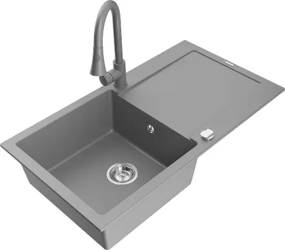 Produktbild von Mexen Leo 1 Becken-Granitspüle mit Abtropffläche und Mischbatterie Elia, Grau - 6501-71-670101-71