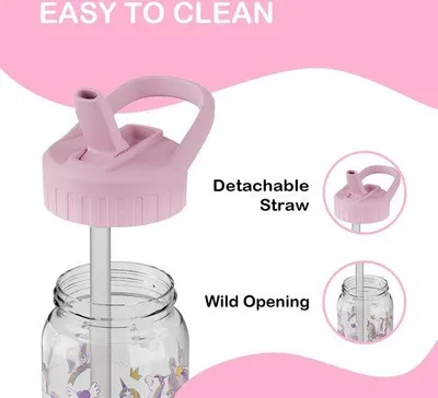 Produktbild von Kindertrinkflasche 500ml Tritan mit Strohhalm und leckfestem Deckel
