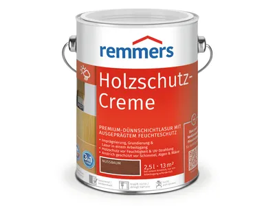 Obrázok produktu pre Remmers Wood Protection Cream 3v1 orech, 2,5 litra, nekvapkajúca lazúra na drevo do exteriéru, trojitá ochrana dreva s impregnáciou + základným náterom + lazúrou