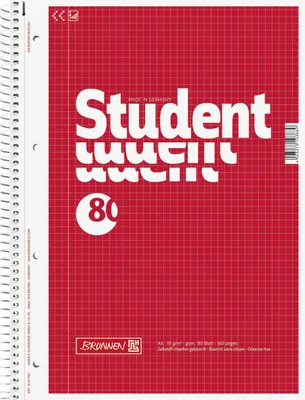 Produktbild von Kollegblock Student A4 70g/qm kariert 80 Blatt rot Packung mit 5 Stück
