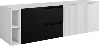 Zdjęcie produktu dla RODAN | Szafka pod umywalkę - Biała i Czarna - 140 cm - Z Blatem - 2 Szuflady - MDF - Szafka z 2 Drzwiami - Zintegrowana Półka - MODERN