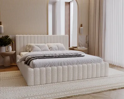 Produktbild von Polsterbett 180x200 cm Billo - Doppelbett mit Metall-Lattenrost, Bettkasten - Bett Bouclé, Creme