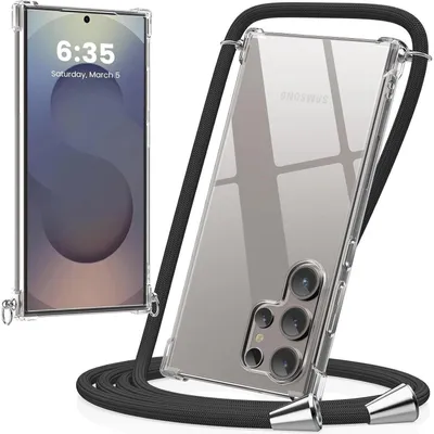 Immagine prodotto di Custodia trasparente in silicone per Samsung Galaxy S25 Ultra, con cordino, colore nero