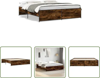 Produktbild von The Living Store Bettgestell Räuchereiche 200x200 cm Holzwerkstoff und Metall