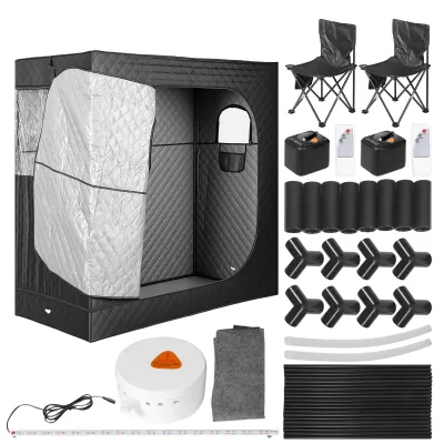 Produktbild von Tragbares Dampfsauna für 2 Personen, Extra große Saunazelt, Saunakiste mit 2 Dampferzeugern, 2 Klappstühlen, 180x90x180cm, 5-lagige wasserdicht