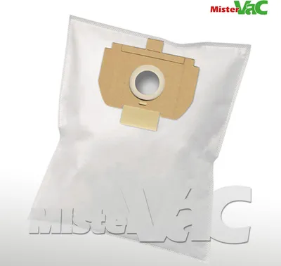 A white vacuum cleaner bag with a brown cardboard attachment and a circular opening.