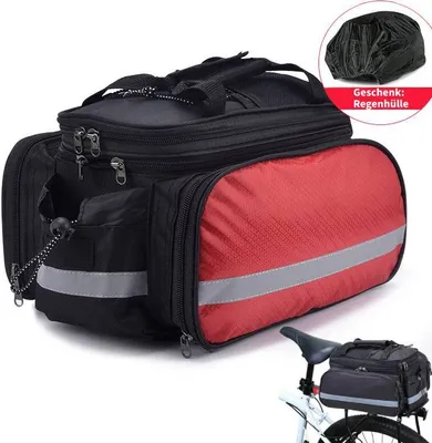 Produktbild von Fahrrad Hinter Gepäckträgertasche Wasserdichte Fahrradtasche Hinterradtasche Gepäckträger Tasche Mit Regenhülle, rot