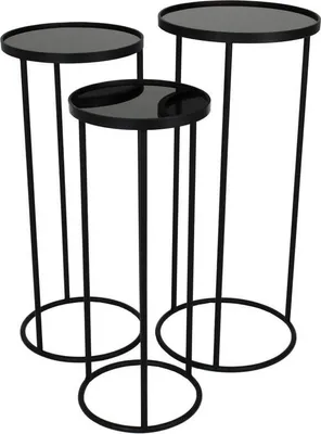 Produktbild von Tischset von 3 Rund - Schwarzes Metall - Ø33 x ↑ 75 cm