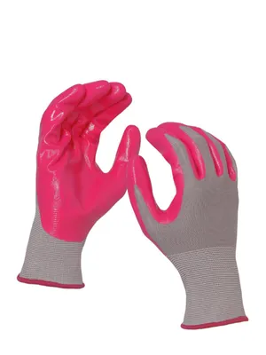 Produktbild von 10 Paar Gartenhandschuhe Pink/Grau Größe S mit Nitrilschaum