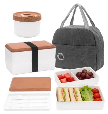 Immagine prodotto di Omgoods - Contenitore per il pranzo Bento con 2 livelli e posate - Ideale per la scuola e il lavoro