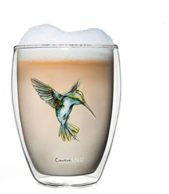 Produktbild von Creano doppelwandiges Tee-Glas, Latte Machiato, Thermobecher Kolibri | 250ml in exklusiver Geschenkbox, blau