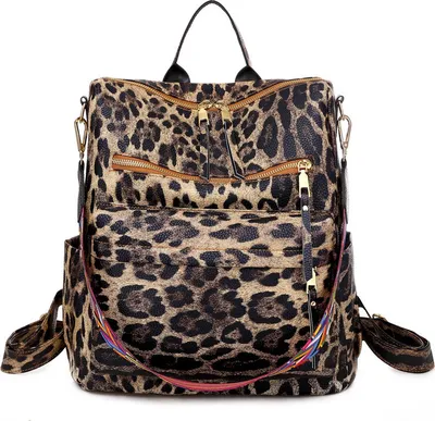 Image de Femme Sac à dos Porte-monnaie Cuir synthétique Sac de voyage Convertible Satchel Sacs à main et sac à bandoulière, Marron Léopard