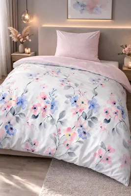 Produktbild von Baumwolle Bettwäsche 155x200cm 2-teilig Set Rosa Weiß Blumen mit Reißverschluss