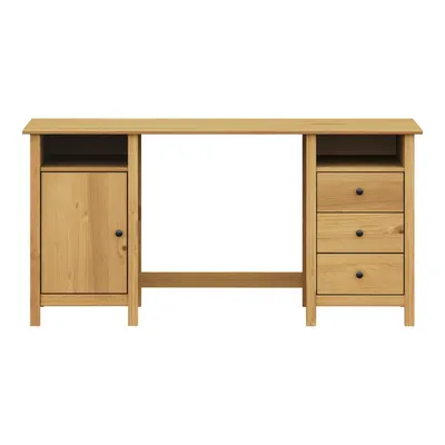 Produktbild von Möbilia Schreibtisch Kiefer Massivholz – Honigfarben gewachst – 3 Schubladen, 1 Tür – 150 x 54 x 74 cm