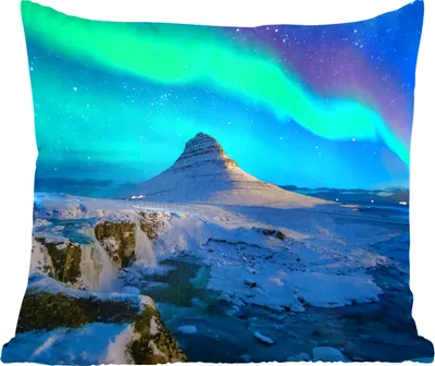 Produktbild von MuchoWow® Zierkissen Sofakissen Wohnzimmer Dekokissen 45x45 cm Nordlichter - Berge - Island - Schlafpolster - Polster für das Sofa