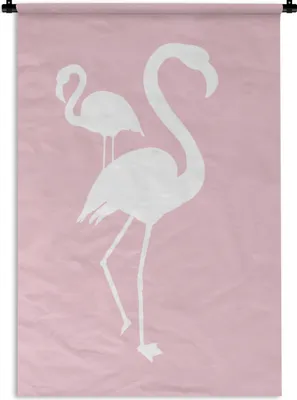 Produktbild von MuchoWow® Wandteppich Wandbehang Rosa - Weiß - Flamingo 90x135 cm Tapisserie Dekoration Wandtuch - Baumwolle - Wandskulptur