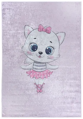 Image de Mazovia Tapis Pour enfants Chat Rose 140x200 cm Poils Courts, Facile à Nettoyer, Tapis de Jeu pour Chambre d'Enfant