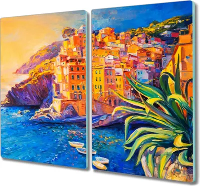 Produktbild von Coloray Küchenbrett Kochplattenabdeckung Hackbrett Schneidebrett Herdabdeckplatte 2x30x52 cm - Coast Stadt