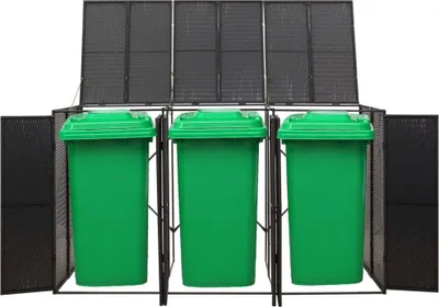 Produktbild von vidaXL Mülltonnenbox für 3 Tonnen Schwarz 207x80x117 cm Poly Rattan