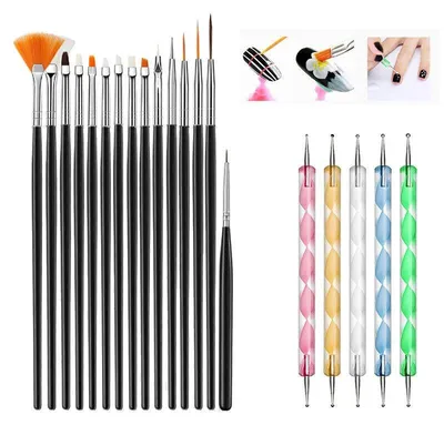 Produktbild von 20 Stück Nageldesign Pinsel - Nail Art pinselset - 15 Nail Art Pinsel und 5 Dotting Tools - Nagelmalerei Werkzeug - Für Gel Acryl Polygel - Schwarz