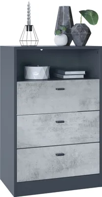 Produktbild von Vladon Kommode Pino V2,  Germany, Anrichte mit 3 Schubladen & 1 offenem Fach, Anthrazit matt/Beton Oxid Optik ohne LED (56 x 86,5 x 36 cm)