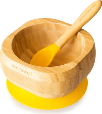 Obrázok produktu pre Bambusová súprava misky a lyžice, žltá, eko šmejd