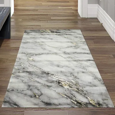 Zdjęcie produktu dla Dywan do salonu o wyglądzie marmuru w kolorze kremowo-szaro-złotym rozmiar - 80 x 150 cm