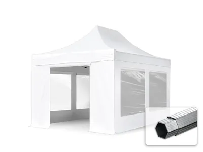 Immagine prodotto di TOOLPORT 3x4,5m gazebo pieghevole PVC con laterali (finestre panoramiche), PROFESSIONAL alluminio, bianco