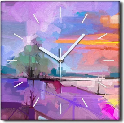 Produktbild von Coloray Uhr auf Leinwand 30x30 cm Wand Uhr Dekoration Wohnzimmer Segeltuch weiße Zeiger -Abstraktionslandschaft.