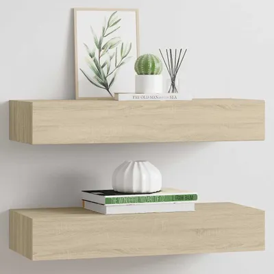 Obrázek produktu pro vidaXL Nástěnné police se zásuvkami 2 ks. Dubový vzhled 60x23,5x10 cm MDF