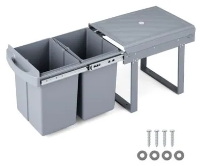 Obrázek produktu pro Výsuvný odpadkový koš pod skříňku, 40 l, 2 koše, šedý