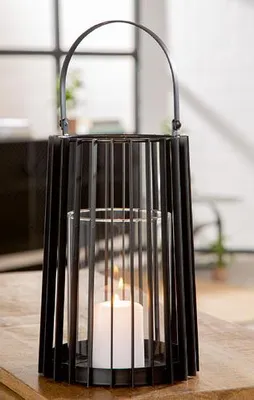 Obrázok produktu pre Gilde Windlicht, Porta, Glas, Metall, schwarz, VE 2, D. 18.5 cm Höhe: 40.00 cm Durchmesser: 18.50 cm 84338