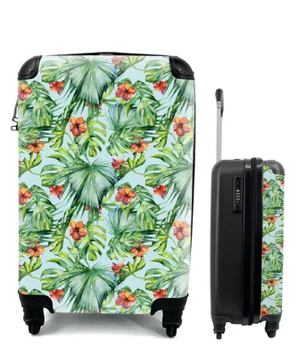 Produktbild von MuchoWow® Koffer Handgepäck Trolley Rollkoffer Kleine Reisekoffer mit 4 Rollen - Blumen - Muster - Monstera - Cabin Size < 55x40x23 cm & 55x40x20 cm - Fotokoffer - Kabinenkoffer - Boardgepäck - Reise-Box - Reisekoffer - Reisegepäck - Koffer mit Bild - Trolley für Kinder
