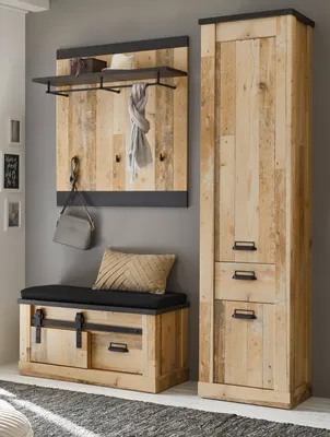 Produktbild von Garderoben Set 4-teilig "Stove" Used Wood hell anthrazit Flurgarderobe 164 x 201 cm