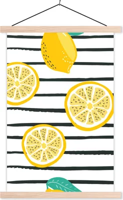 Produktbild von MuchoWow® Textilposter Sommer - Zitronen - Pastell 40x60 cm mit holzfarbenen Rahmen - Poster