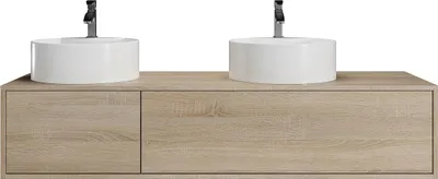 Produktbild von Waschbeckenunterschrank hängend  Natur Hell - Doppelwaschbecken rund - 150 cm - ISAURE II
