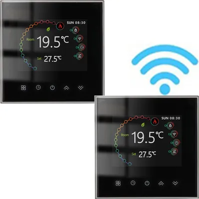 Zdjęcie produktu dla 2X Cyfrowy termostat LCD WiFi, tygodniowy programowalny termostat pokojowy do ogrzewania wody 5A, sterowanie dotykowe / aplikacja mobilna / sterowanie głosowe Ogrzewanie podłogowe kompatybilne z Alexa / Google Home, czarny