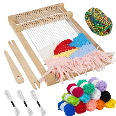Immagine prodotto di Omgoods - Set di telai da tessitura in legno per bambini, con 12 colori di lana