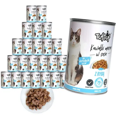 Produktbild von Tuftuf | Feuchtigkeitsspendendes Futter für Katzen - 24x415g - Fleischstücke mit Fisch - Nassfutter für Katzen - In Soße