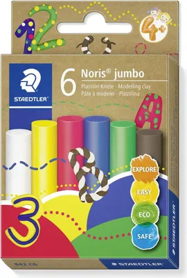 Imagen del producto de 6 unidades de plastilina Noris 842 C6, tipo "Plastilin-Knete", tamaño jumbo estándar