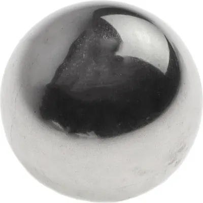 A close-up, studio shot of a single metal ball.