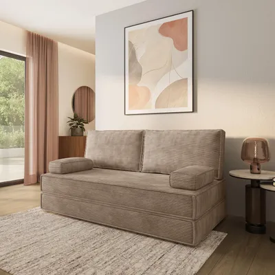 Produktbild von Masseno Schaumstoffsofa SILAR mit Schlaffunktion, Schlafsofa, Wohnzimmersofa, Couch, Sofa, Bettsofa, Kordstoff – Beige POSO 02