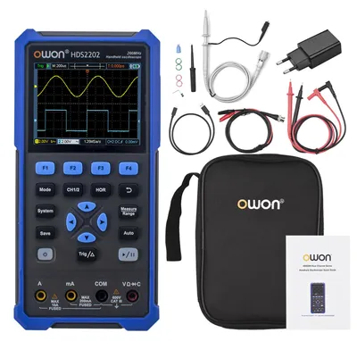Produktbild von OWON HDS2202S Digitales Handheld-Oszilloskop 200MHz 2CH mit Multimeter 20000 Counts & Signalgenerator 3-in-1 für Auto- und Elektroniktests